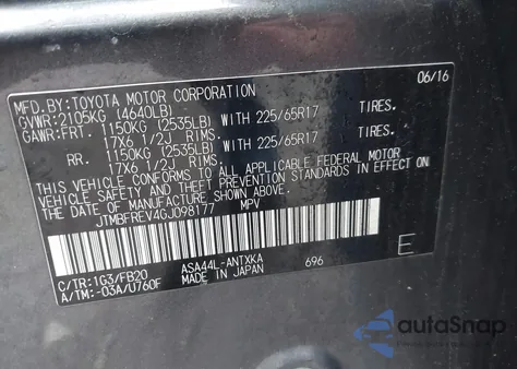 2016 Toyota Rav4 Le z USA, uszkodzony, nr VIN JTMBFREV4GJ098177